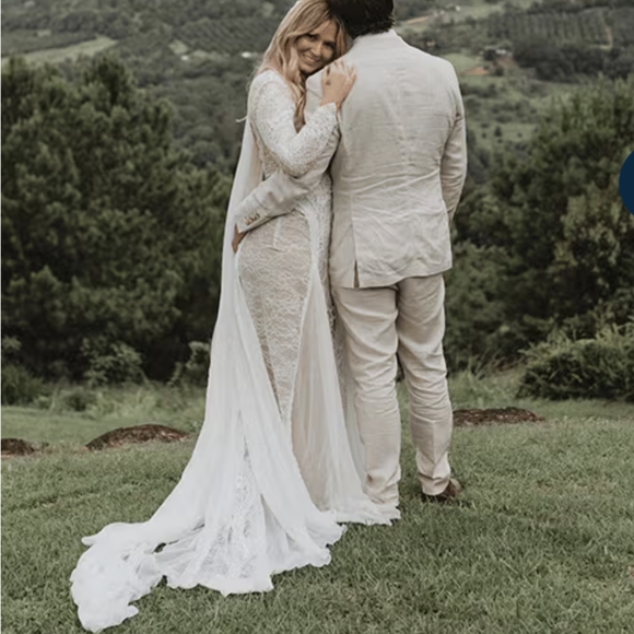 Grace Loves Lace Inca Lace Silk Wedding Dress Size Small Ivory/Nude and Tan - Picture 4 of 16